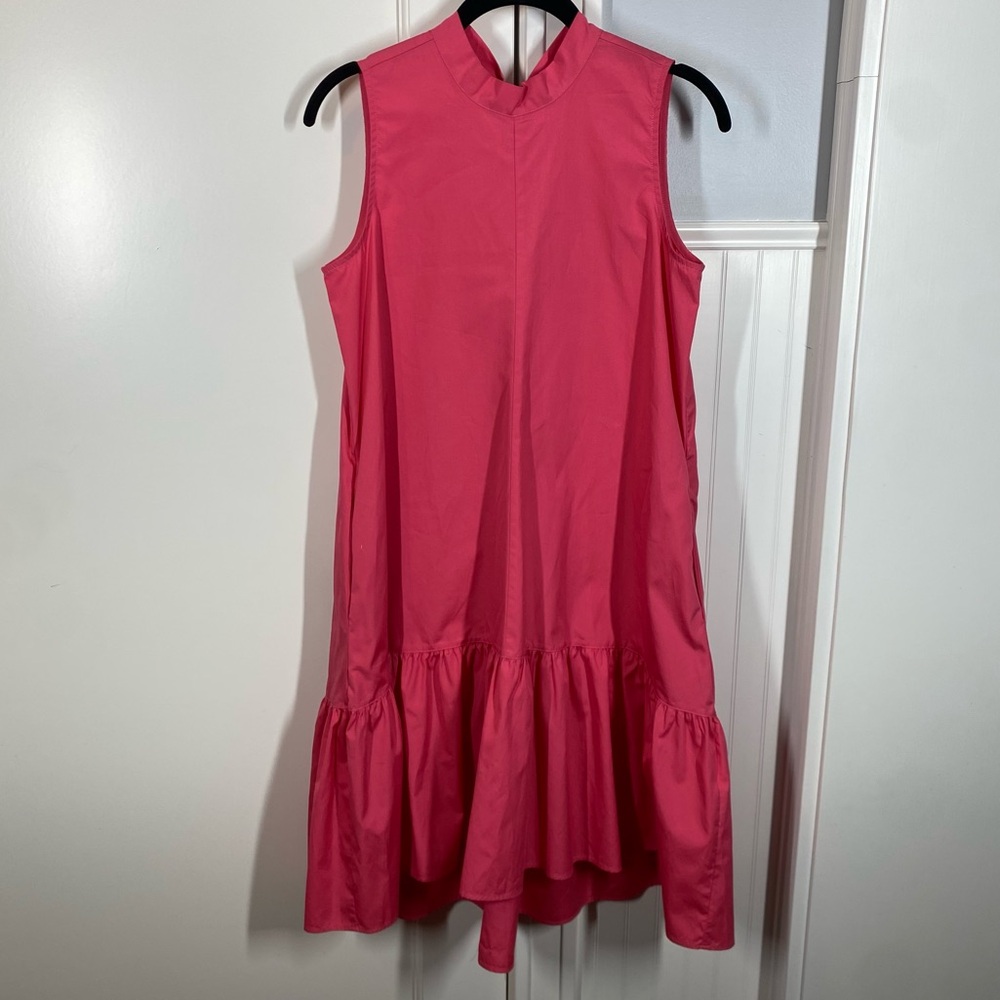 0039 ITALY Roma mini peplum tie neck dress pink size xs 100% cotton designer